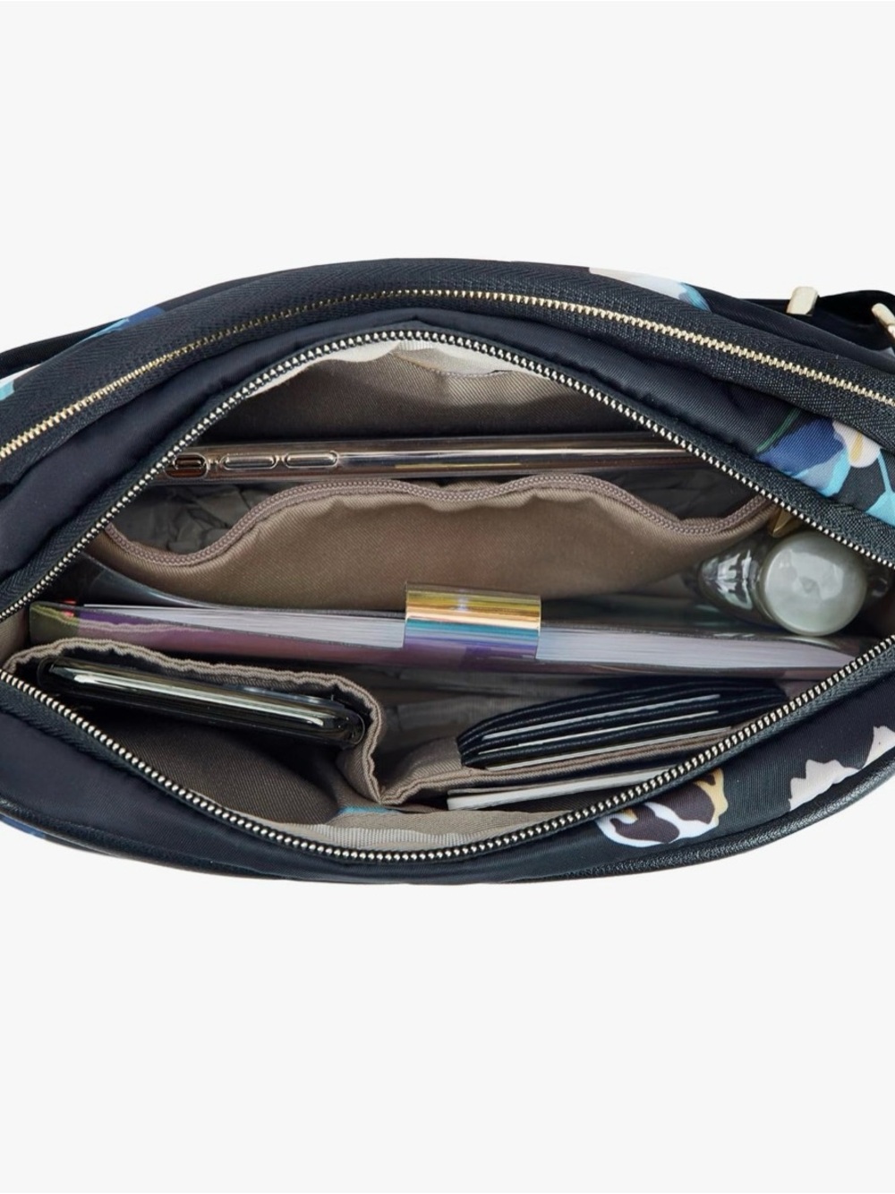 Travelon Black Floral Crossbody with Gold Logo - Picture 11 of 11